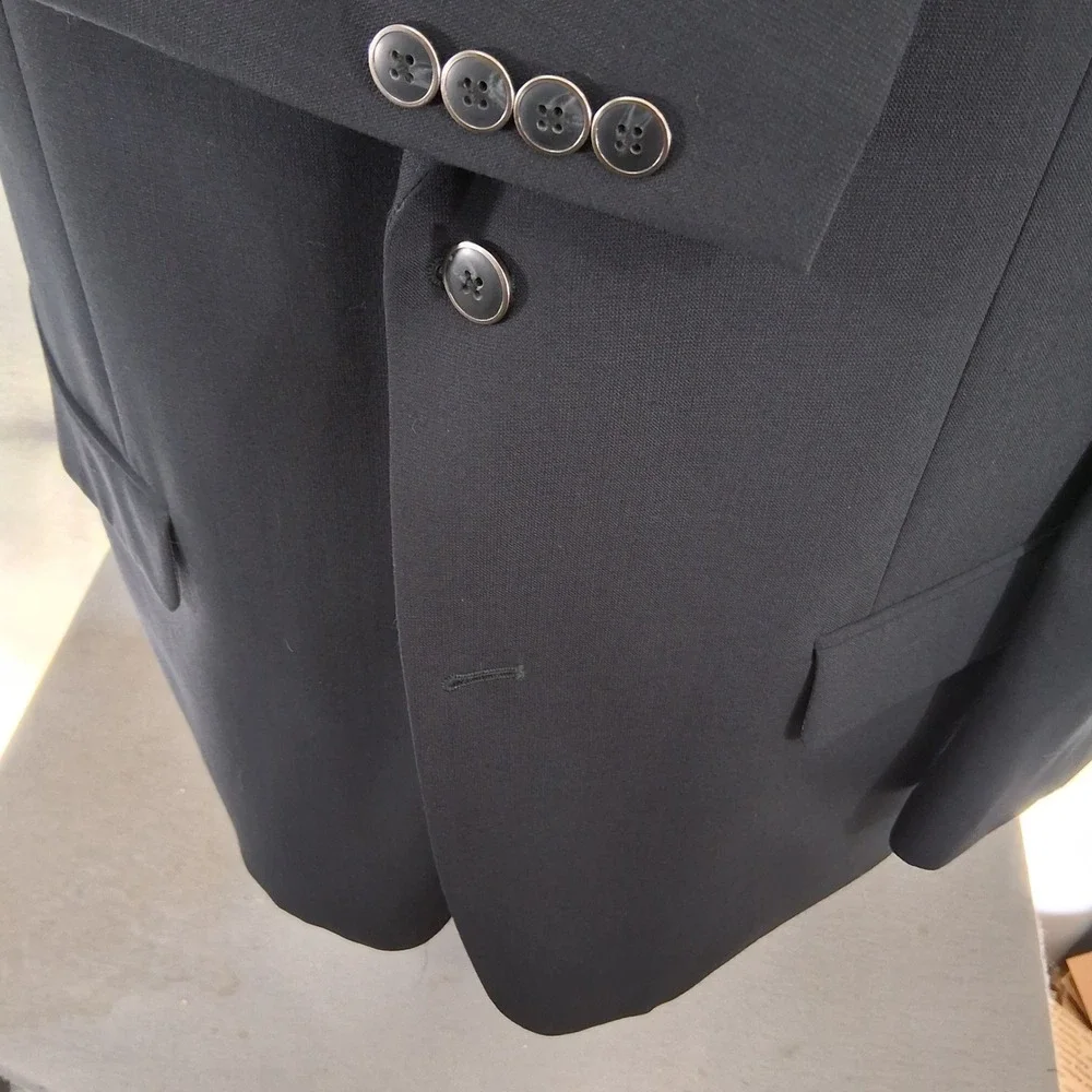 Pronto Uomo Blazer Men 46L Black Classic 100% Wool Sport Coat Ventless 2 Button